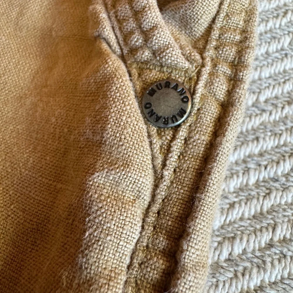 Murano Baird McNutt Linen Pants Mens 32x30 Khaki Tan Drawstring Casual Trousers